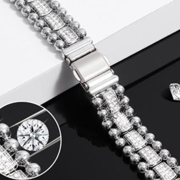 NEW Luxury Silver Bling Beaded Apple Watch Band main image 5